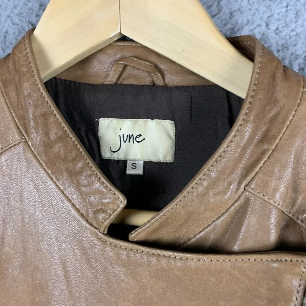 June Moto Jacket Women Small‎ Leather Brown Anthropologie